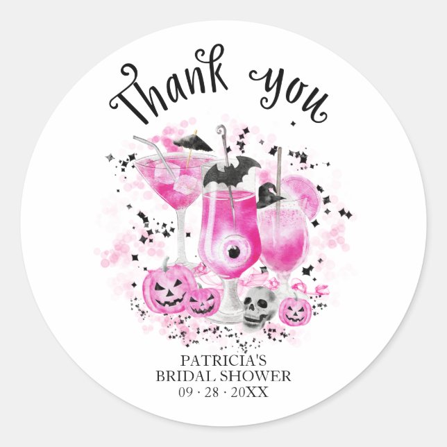 Sticker Rond Cocktails mignons Fête des mariées d'Halloween Cla (Devant)