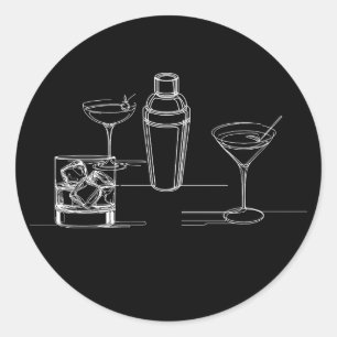 Sticker Rond Cocktails Minimal Moderne Soirée Noir & Blanc