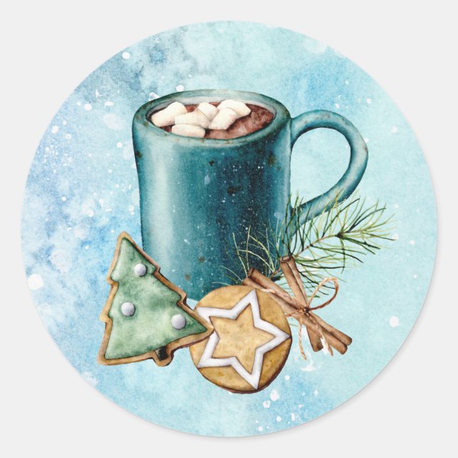 Sticker Rond Coco chaud avec Marshmallows Cinnamon Cookies Pine (Devant)