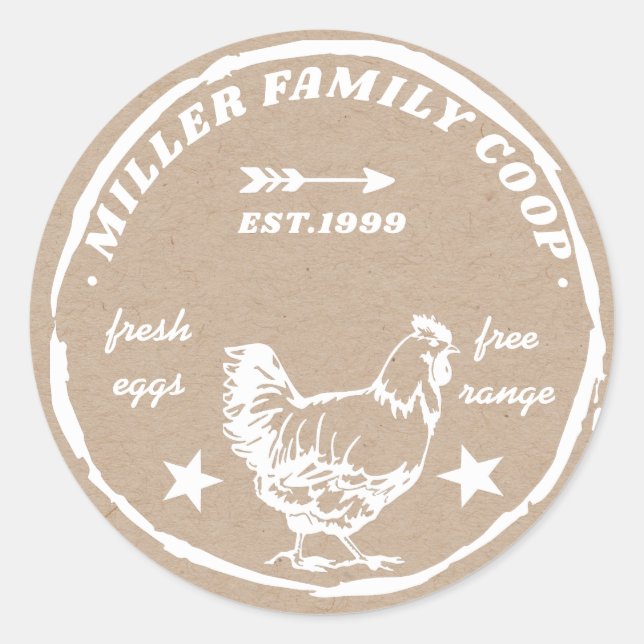 Sticker Rond coco de famille poule oeufs frais (Devant)