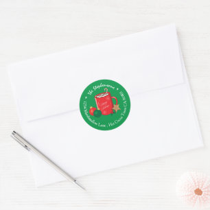 Sticker Rond Cocoa Cup Green Holiday Family Enveloppe Phoques