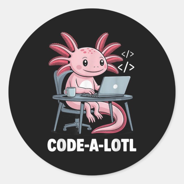 Sticker Rond Code-alotl Funny Axolotl Tee Pour Programmeurs (Devant)