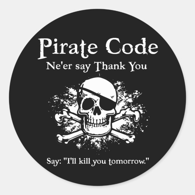 Sticker Rond Code pirate : Merci (Devant)