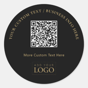 Sticker Rond Code QR de logo commercial promotionnel noir et or