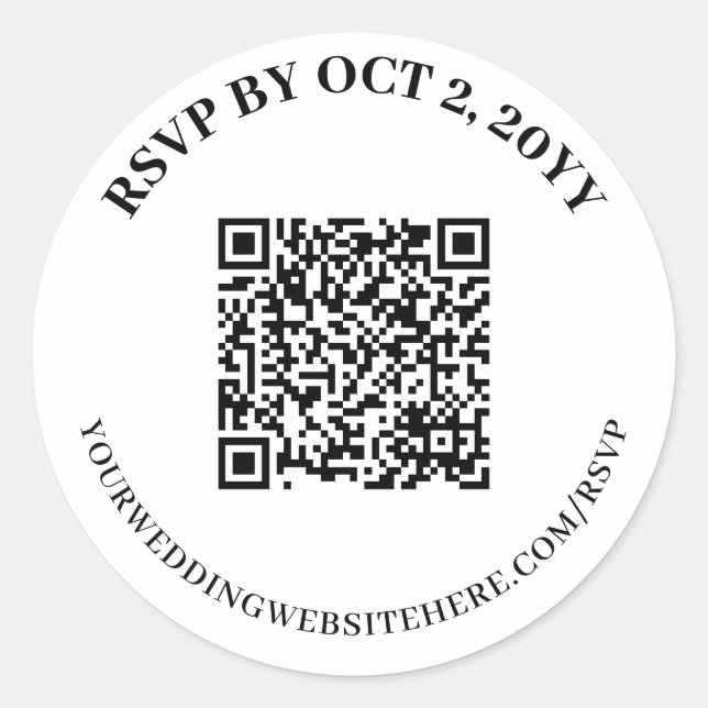 Sticker Rond Code QR en ligne RSVP blanc élégant simple (Devant)