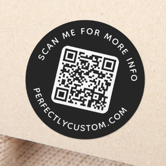 Sticker Rond Code QR et texte personnalisé rond noir