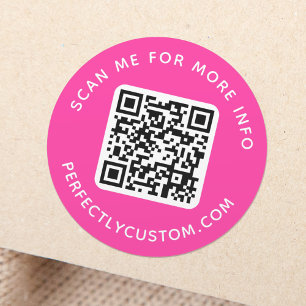 Sticker Rond Code QR et texte personnalisé rond rose chaud
