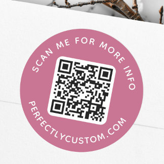 Sticker Rond Code QR et texte personnalisé rose rond mauve