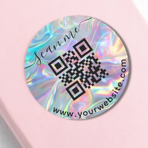 Sticker Rond Code QR holographique et texte personnalisé Sticke
