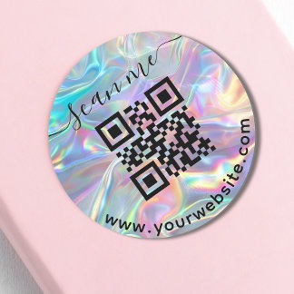Sticker Rond Code QR holographique et texte personnalisé Sticke
