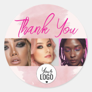 Sticker Rond Code QR Logo Écriture Rose Photo Aquarelle Maquill