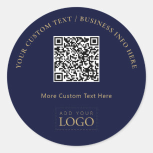 Sticker Rond Code QR Logo Entreprise Promotionnel Or Bleu Marin
