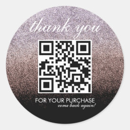 Sticker Rond Code QR Merci Script Rose Faux Paillettes