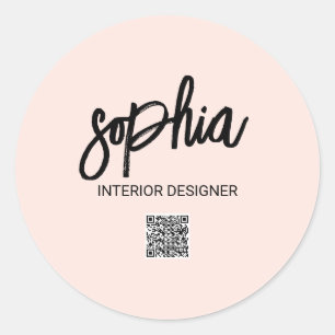 Sticker Rond Code QR minimaliste pour le script de pinceau rose