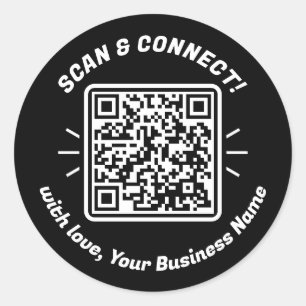 Sticker Rond Code QR moderne noir blanc avec amour