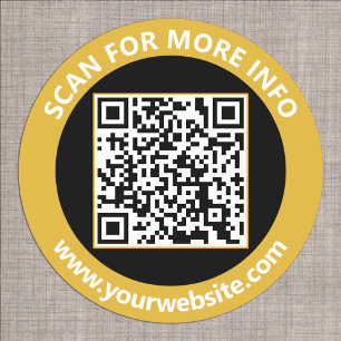 Sticker Rond Code QR moderne personnalisé Texte Noir Or Blanc