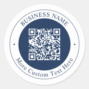 Sticker Rond Code QR personnalisable & Texte   Bleu marine fonc