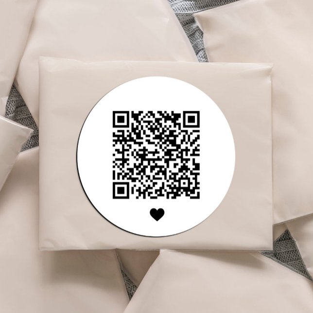 Sticker Rond Code QR personnalisé promotionnel (QR code round sticker in a modern minimalist style with a cute heart #qrcode #creatyourqrcode)