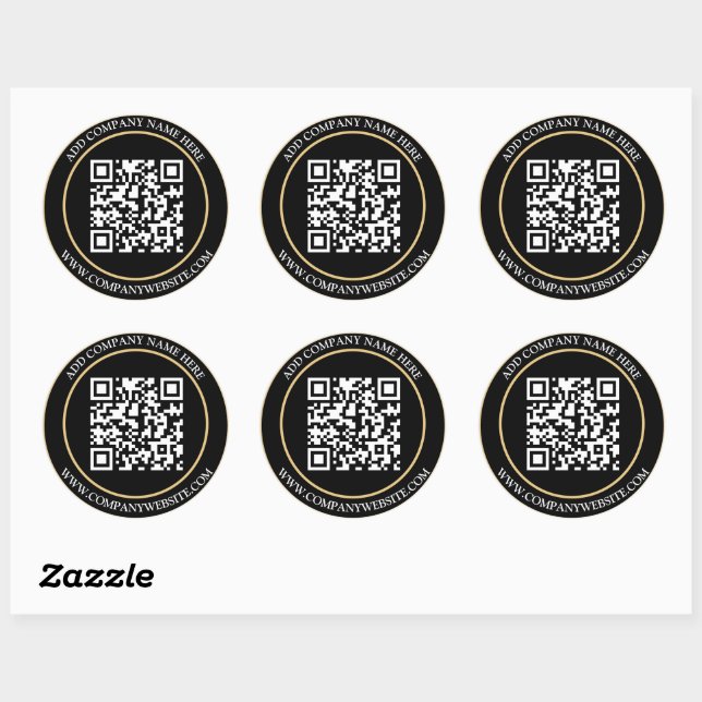 Sticker Rond Code QR personnalisé Texte noir blanc classique (Feuille)