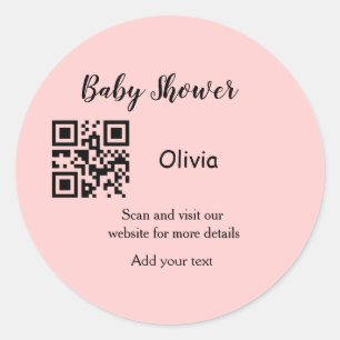 Sticker Rond Code QR simple rose pour baby shower avec nom text