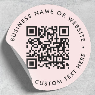 Sticker Rond Code QR   Votre texte rose rose moderne minimalist