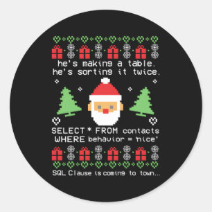 Sticker Rond Coder Santa Claus Sql Clause Arrive À Town