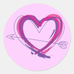 Sticker Rond Coeur Abstrait en violet et rose