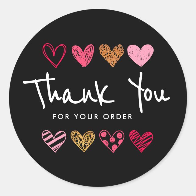 Sticker Rond coeur amusant merci noir (Devant)