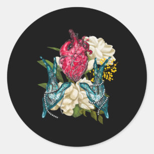 Sticker Rond Cœur Anatomique Et Fleurs Docteur Valentin 