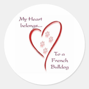 Sticker Rond Coeur appartient à French Bulldog ; amour Frenchie