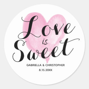Sticker Rond Cœur aquarelle rose L'amour est doux
