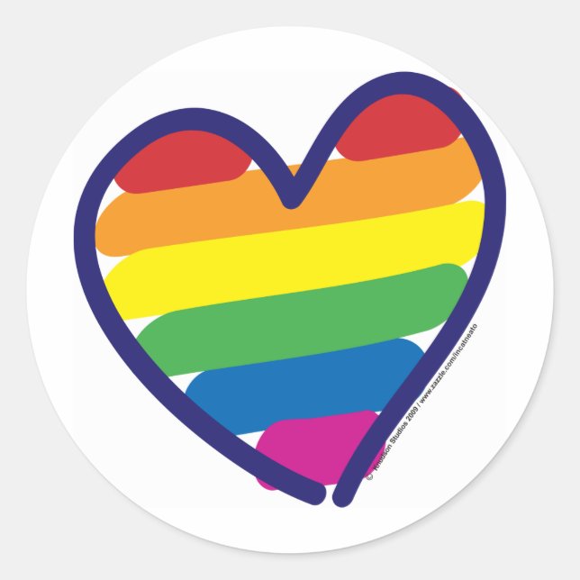 Sticker Rond Coeur arc-en-ciel gay pride (Devant)