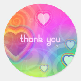 Sticker Rond Coeur arc-en-ciel Merci