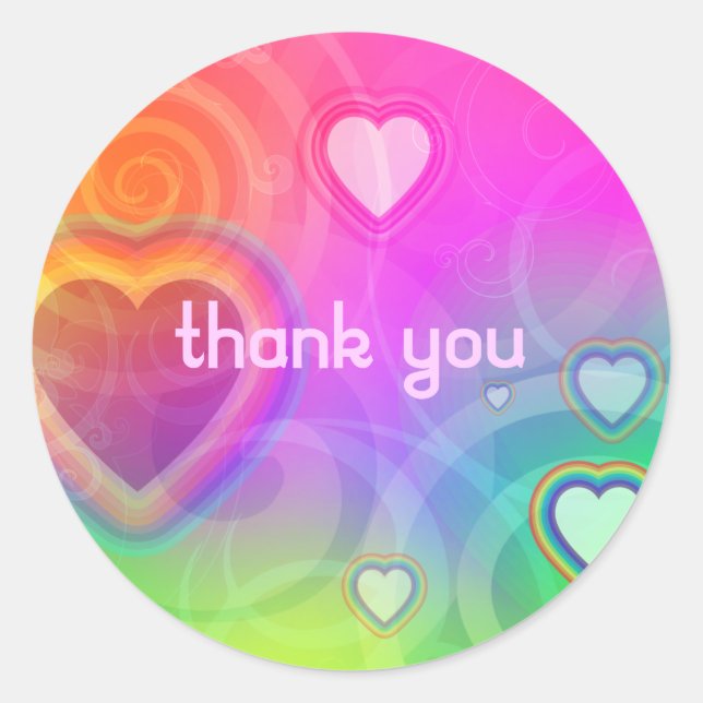 Sticker Rond Coeur arc-en-ciel Merci (Devant)
