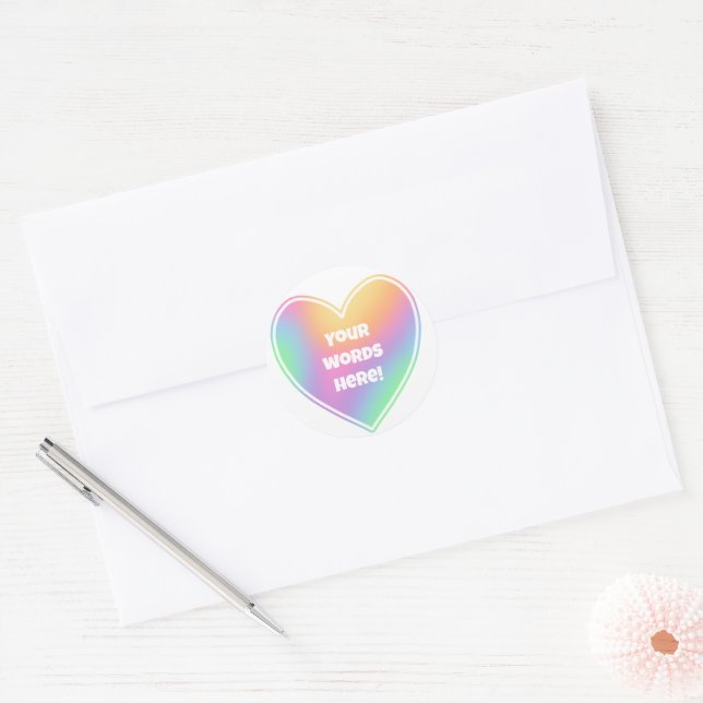 Sticker Rond Cœur Arc-en-Ciel Personnalisé (Enveloppe)