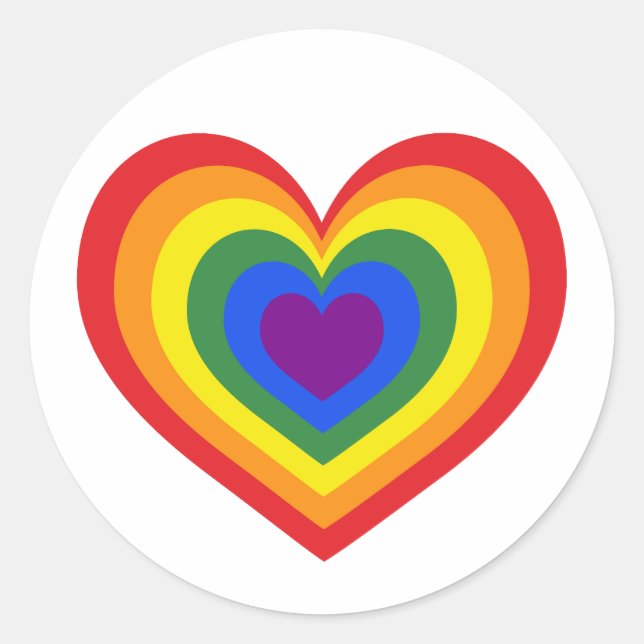 Sticker Rond Coeur arc-en-ciel sur blanc (Devant)