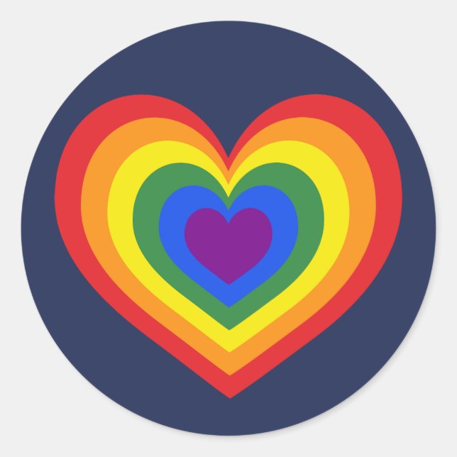 Sticker Rond Coeur arc-en-ciel sur bleu marine (Devant)