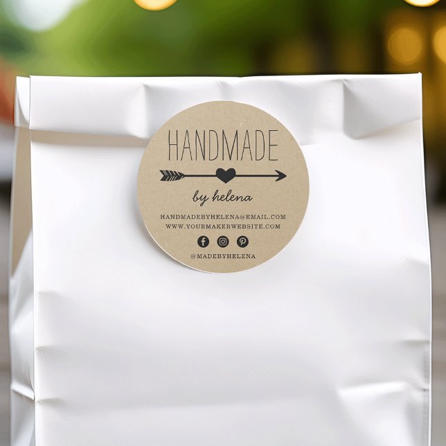 Sticker Rond Coeur artisanal | Rustique Kraft Look (Créateur téléchargé)