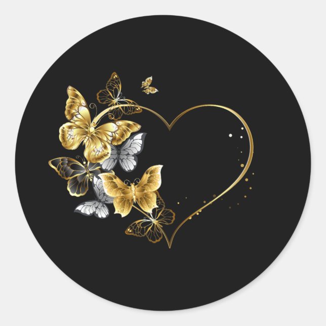 Sticker Rond Coeur aux papillons d'or (Devant)