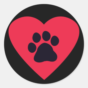 Sticker Rond Coeur avec Empreinte de patte