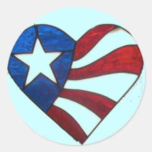 STICKER ROND COEUR BLANC ET BLEU ROUGE