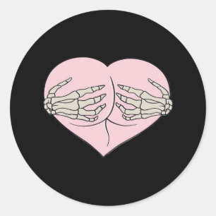 Sticker Rond Coeur Butt Hug Skeleton Mains Classique