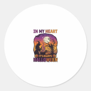 Sticker Rond Coeur C'est toujours Halloween Sorcière Chaudron A