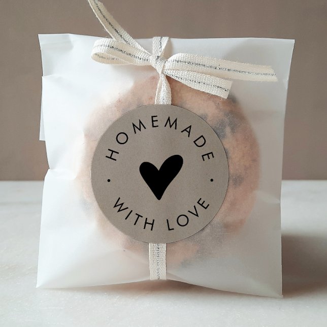Sticker Rond Coeur Chic Faux Kraft Fait Maison Avec Amour (Créateur téléchargé)