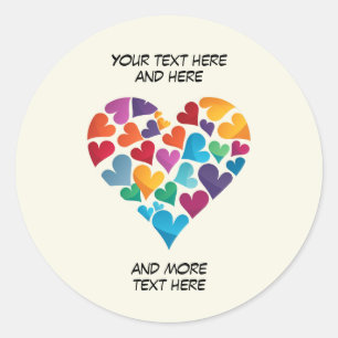 Sticker Rond Cœur coloré, ajoutez votre propre texte, personnal