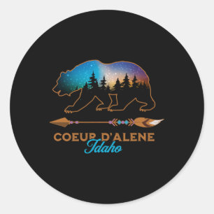 Sticker Rond Coeur D'alene Idaho Ours Nuit Étoilée Voyage Souve