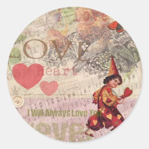 Sticker Rond Cœur d'amour Chérubin de la Saint-Valentin