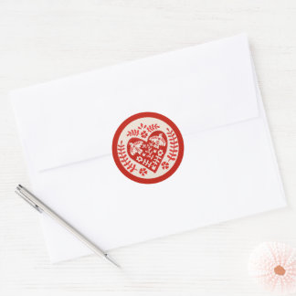 Sticker Rond Coeur d'art populaire rouge et blanc