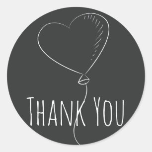 Sticker Rond Coeur de ballons en Merci noir et blanc