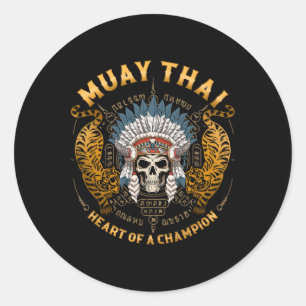 Sticker Rond Cœur de champion - Kickboxing et Muay Thai Ske